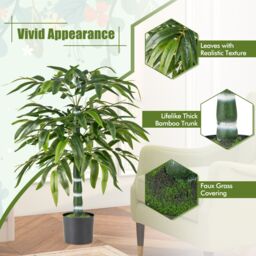 Gymax Set of 2 Artificial Bamboo Tree 100 CM Faux Greenery Plants With Pot in Dark Green - Size: 2 Pack - thumbnail 6