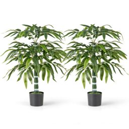 Gymax Set of 2 Artificial Bamboo Tree 100 CM Faux Greenery Plants With Pot in Dark Green - Size: 2 Pack