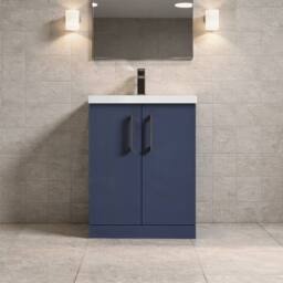 Balterley Contemporary Bathroom Floor 2-Door Vanity Unit & Basin, Blue, 600mm in Blue - thumbnail 2