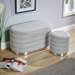 Home Source Set 2 Storage Ottoman Boucle Teddy Fur Footstool Bedroom Bench Storage in Grey - Size: 2 Pack - thumbnail 3