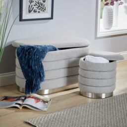 Home Source Set 2 Storage Ottoman Boucle Teddy Fur Footstool Bedroom Bench Storage in Grey - Size: 2 Pack - thumbnail 2