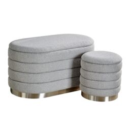 Home Source Set 2 Storage Ottoman Boucle Teddy Fur Footstool Bedroom Bench Storage in Grey - Size: 2 Pack - thumbnail 8