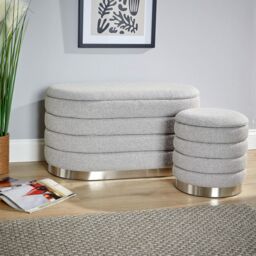Home Source Set 2 Storage Ottoman Boucle Teddy Fur Footstool Bedroom Bench Storage in Grey - Size: 2 Pack - thumbnail 5