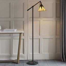 Loops Tiffany Adjustable Swing Arm Floor Lamp Dark Bronze & Stained Glass Shade i00011 in Clear - thumbnail 5