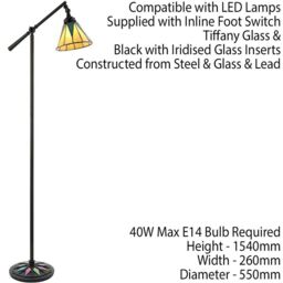 Loops Tiffany Adjustable Swing Arm Floor Lamp Dark Bronze & Stained Glass Shade i00011 in Clear - thumbnail 2