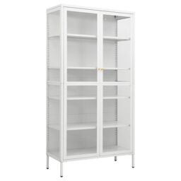 Berkfield Home Display Cabinet White 90x40x180 cm Steel & Tempered Glass - Size: 90 x 40 x 180 cm - thumbnail 2