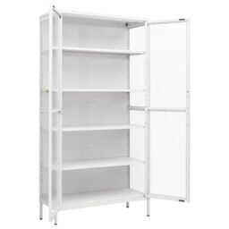 Berkfield Home Display Cabinet White 90x40x180 cm Steel & Tempered Glass - Size: 90 x 40 x 180 cm - thumbnail 6