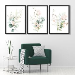 ARTZE Pink Floral Roses Set of 3 Wall Art Prints with Black Frame. Size: A3 in Rose - Size: W53 cm x H73 cm x D20mm - thumbnail 1