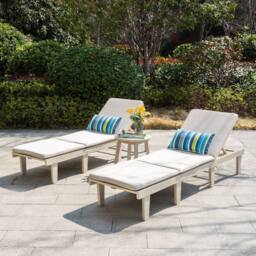 Direct Wicker Acacia Wood Adjustable Twin Lounge with Side Table in Cream - Size: 2 Person - thumbnail 1