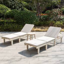 Direct Wicker Acacia Wood Adjustable Twin Lounge with Side Table in Cream - Size: 2 Person - thumbnail 7
