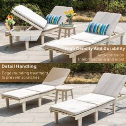Direct Wicker Acacia Wood Adjustable Twin Lounge with Side Table in Cream - Size: 2 Person - thumbnail 4