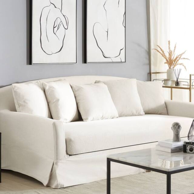 Wyld and Coco Off-White Polyester Slipcover for 3-Seater Rectangular Sofa in White - image 1