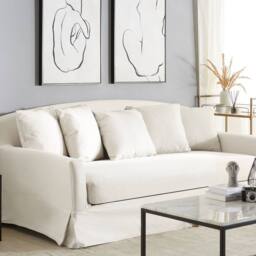Wyld and Coco Off-White Polyester Slipcover for 3-Seater Rectangular Sofa in White - thumbnail 1