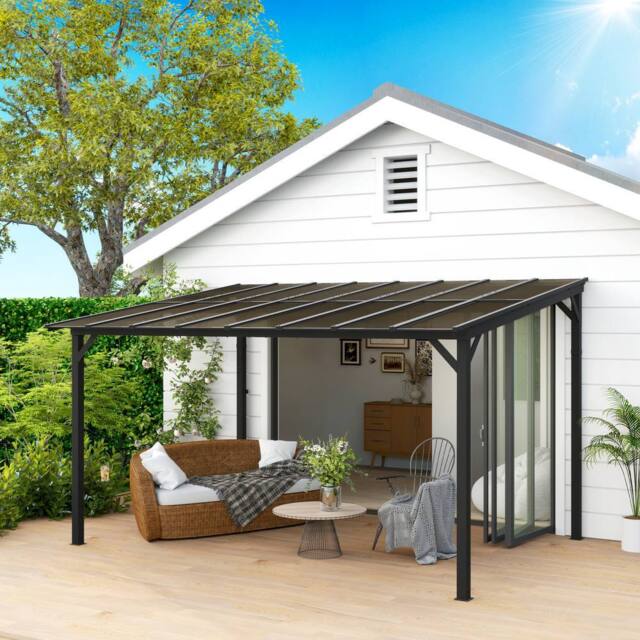 OUTSUNNY 3 x 4.3m Pergola Kit Gazebo with UPF 50+ & Waterproof Polycarbonate Roof in Dark Grey - image 1