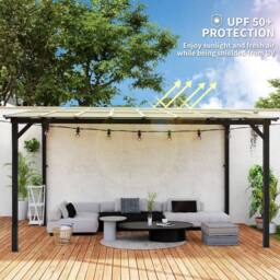 OUTSUNNY 3 x 4.3m Pergola Kit Gazebo with UPF 50+ & Waterproof Polycarbonate Roof in Dark Grey - thumbnail 4
