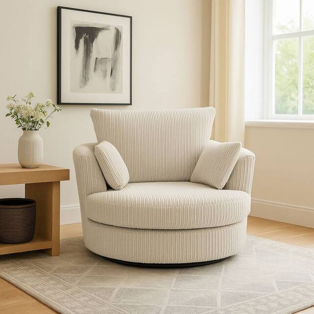LUXURY LIFE Amalfi Dylan Jumbo Cord Fabric Swivel Chair in Cream - image 1