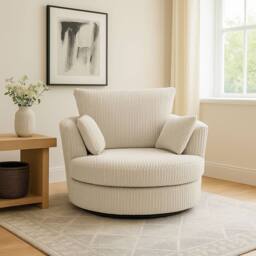 LUXURY LIFE Amalfi Dylan Jumbo Cord Fabric Swivel Chair in Cream - thumbnail 1