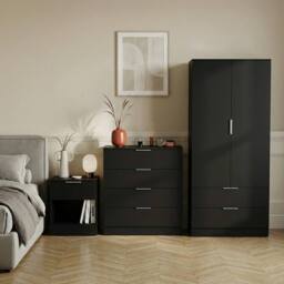 HD Designs Trega 3Pc Bedroom Set(1Dr Bedside, 4DrChest & Wardrobe) in Black - thumbnail 1