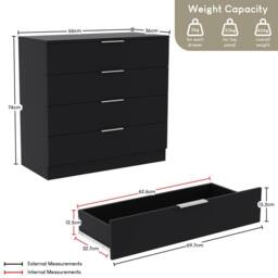 HD Designs Trega 3Pc Bedroom Set(1Dr Bedside, 4DrChest & Wardrobe) in Black - thumbnail 3