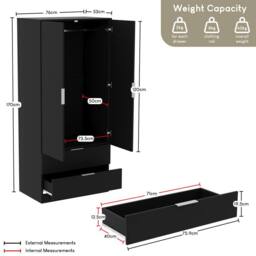 HD Designs Trega 3Pc Bedroom Set(1Dr Bedside, 4DrChest & Wardrobe) in Black - thumbnail 4