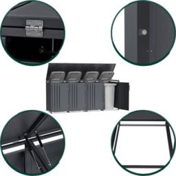 Phoenix Safe Company Phoenix Outdoor Quad Wheelie Bin Store for 4 x 240L Bins, Soft Close Metal Storage, Anthracite GB4400AA - Size: 800mm - thumbnail 2