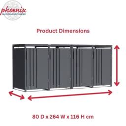 Phoenix Safe Company Phoenix Outdoor Quad Wheelie Bin Store for 4 x 240L Bins, Soft Close Metal Storage, Anthracite GB4400AA - Size: 800mm - thumbnail 3