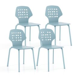 Costway Set of 4 Dining Chair Metal Kitchen Bar Chair Stool Armless Accent Side Chair in Blue