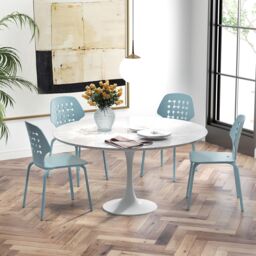 Costway Set of 4 Dining Chair Metal Kitchen Bar Chair Stool Armless Accent Side Chair in Blue - thumbnail 5