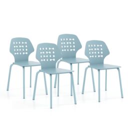 Costway Set of 4 Dining Chair Metal Kitchen Bar Chair Stool Armless Accent Side Chair in Blue - thumbnail 3