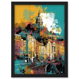 Artery8 Nottingham City Modern Multicoloured Cityscape Artwork Framed Wall Art Print A4 in Black - thumbnail 1