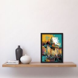 Artery8 Nottingham City Modern Multicoloured Cityscape Artwork Framed Wall Art Print A4 in Black - thumbnail 2