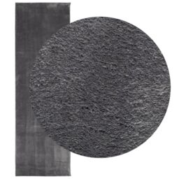 Berkfield Home Rug Short Pile Soft & Washable Anthracite 80x250 cm in Black - Size: 100 cm diameter - thumbnail 3