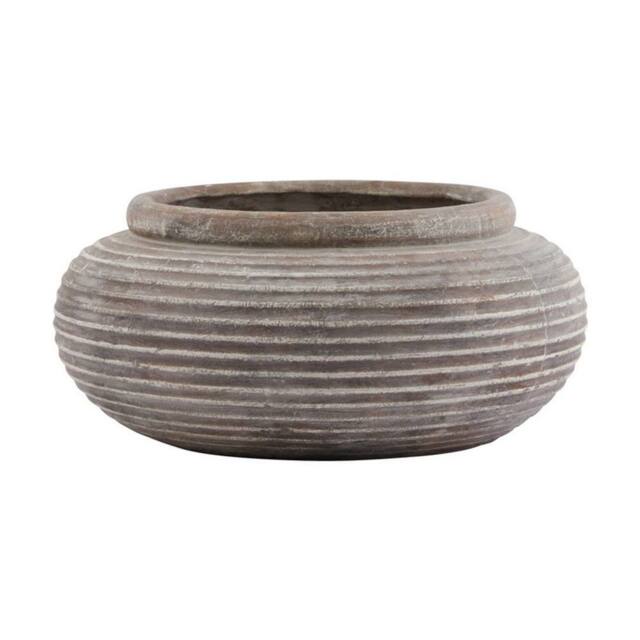 Lemon Pavilion Furniture and Decor Siena Round Ribbed Planter - Ceramic - L41 x W41 x H19 cm - Brown