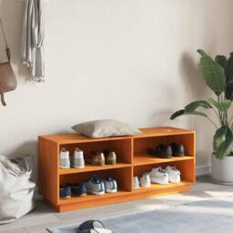 Berkfield Home Shoe Cabinet Wax Brown 110x34x45 cm Solid Wood Pine - Size: 110 x 34 x 45 cm