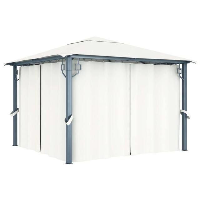 Berkfield Home Gazebo with Curtain&LED String Lights 3x3 m Cream Aluminium in Beige - image 1