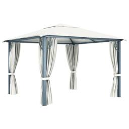 Berkfield Home Gazebo with Curtain&LED String Lights 3x3 m Cream Aluminium in Beige - thumbnail 7