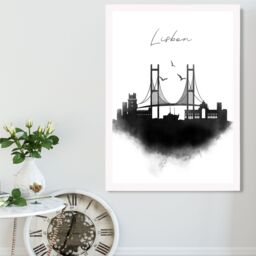 ARTZE Lisbon Watercolour Skyline City Framed Print SIZE: A2 with White Frame in Black - Size: A4 - thumbnail 2