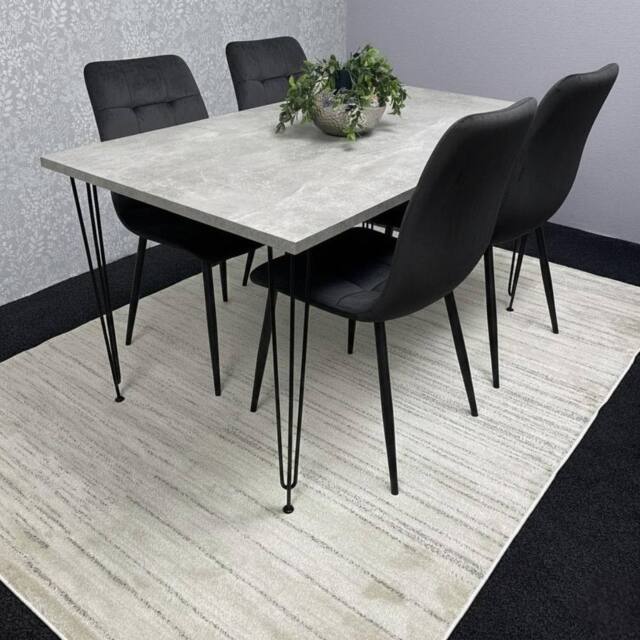 KOSY KOALA Dining Table With 4 Chairs Modern Grey Dining Table Set With 4 Black Velvet Chairs Dining Room Furniture in Brown - image 1