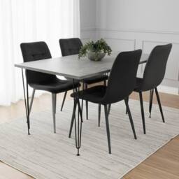 KOSY KOALA Dining Table With 4 Chairs Modern Grey Dining Table Set With 4 Black Velvet Chairs Dining Room Furniture in Brown - thumbnail 2