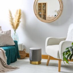 Harbour Housewares Velvet Round Pouffe Footrest Ottoman Stool - 29 x 36cm in Grey - Size: 29 x 36 cm - thumbnail 6