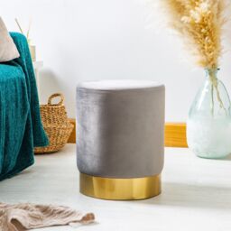 Harbour Housewares Velvet Round Pouffe Footrest Ottoman Stool - 29 x 36cm in Grey - Size: 29 x 36 cm - thumbnail 7