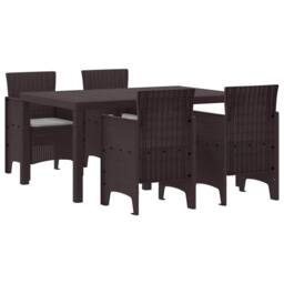 Berkfield Home Sleek 5 Piece Garden Dining Set with Cushions Brown Poly Rattan - thumbnail 3
