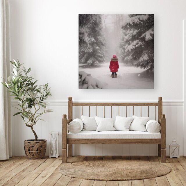 "Warren Reed - Designer Little In The Snow Canvas in Red - Size: W30"" x H30""" - image 1