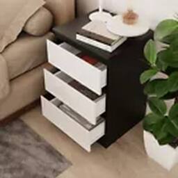 Havendro Black + White 3 Drawer Wooden Bedroom Chest Cabinet No Handle - thumbnail 4