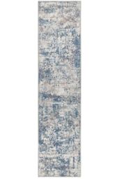 Kukoon Washable Runner Rug Blue Abstract Long Hallway Carpet Mat 60cm x 240cm in Mid Blue - Size: 60 cm x 240 cm - thumbnail 2