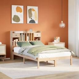 Berkfield Home Bookcase Bed without Mattress 135x190 cm Double Solid Wood Pine in Brown - thumbnail 1