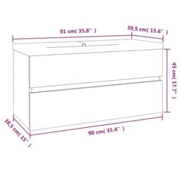 Berkfield Home Sink Cabinet with Built-in Basin Smoked Oak Engineered Wood in Brown - thumbnail 6