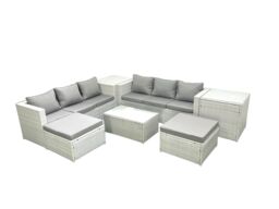 Fimous Garden Outdoor PE Rattan Furniture Set 8 Seater Rattan Garden Sofa Set with 2 Big Footstools 2 Side Tables Light Grey Mixed - thumbnail 2