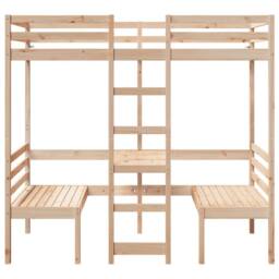 Berkfield Home Loft Bed Frame with Desk & Chairs 75x190cm Solid Wood Pine in Light Brown - Size: 75x190 cm - thumbnail 5