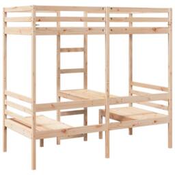 Berkfield Home Loft Bed Frame with Desk & Chairs 75x190cm Solid Wood Pine in Light Brown - Size: 75x190 cm - thumbnail 7